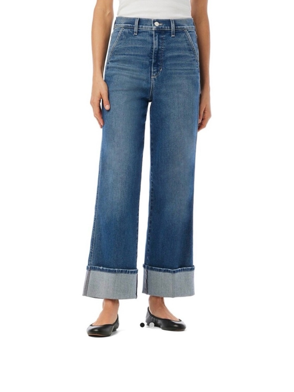 Joe's Jeans Wide-Leg Cuffed Dark Blue Denim